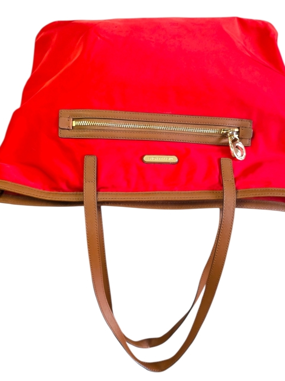Michael Kors Tangerine Orange Nylon Tote with Brown Leather Trim - Picture 5 of 13